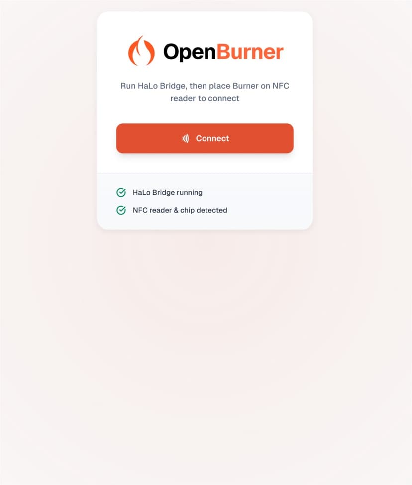 OpenBurner connection screen