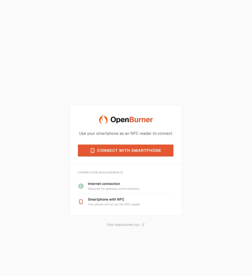 OpenBurner connect screen
