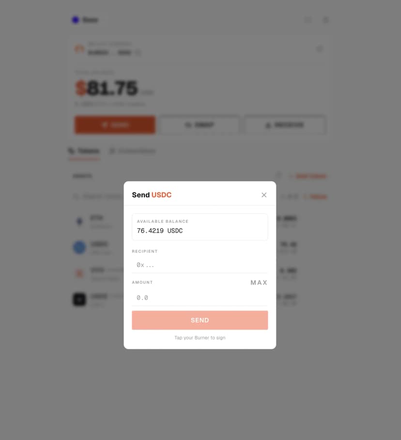 OpenBurner send tokens